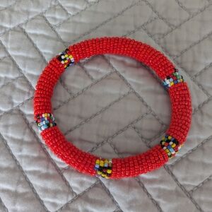 Red And Multicolored Beaded Bracelet Like New!
